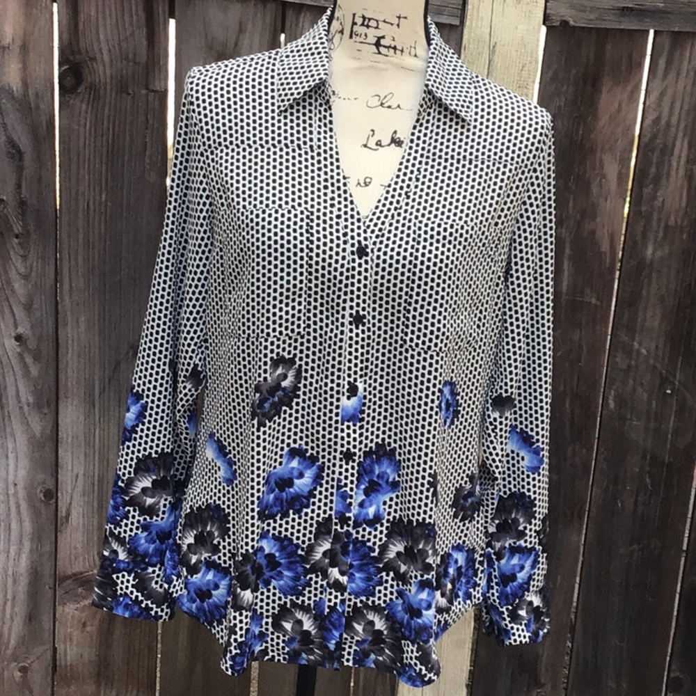 NWOT. Squared Dots Flower Prints Portofino Shirt